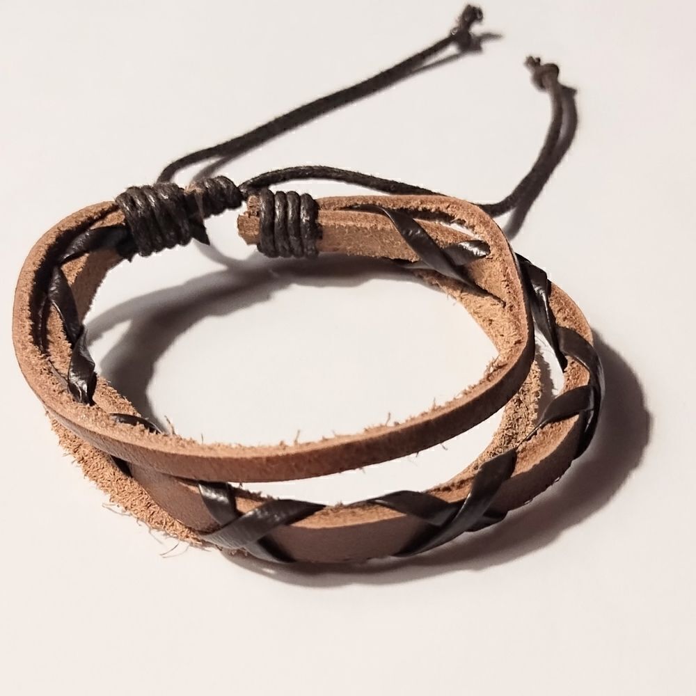 Men's bracelet leather‎ braided layered brown new d51